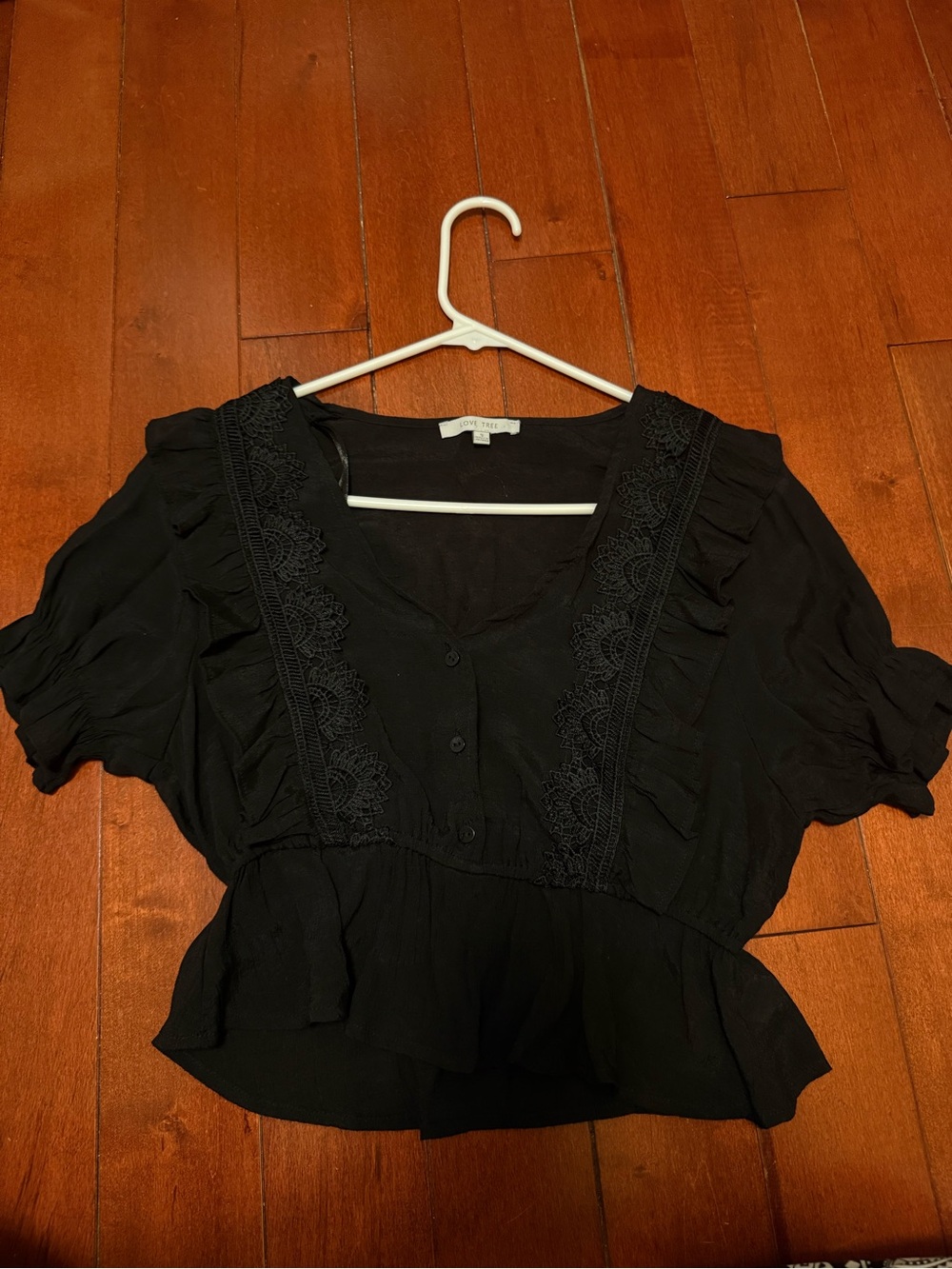 Black Lace-Trim Short Sleeve Top
